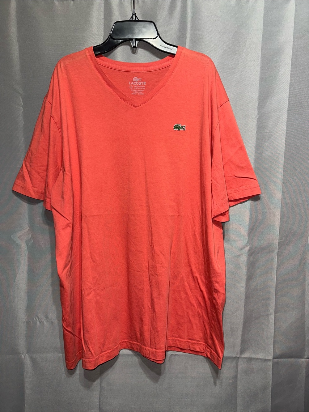 Lacoste Men's V-Neck T-Shirt in Coral-Red
